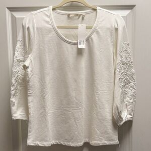 Soft Surroundings Charmaine White Embroidered Women's French Terry Top